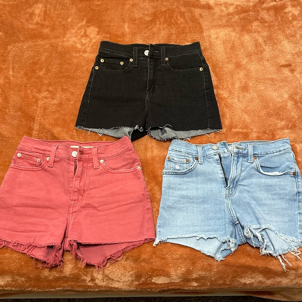 LEVI high rise shorts bundle. 3 pairs. Size 24.